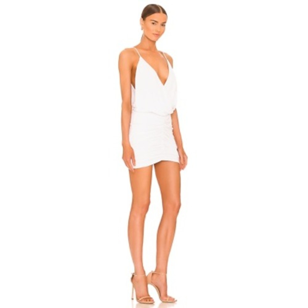 Retrofête Dress Women XXL White‎ Kai Dress Mini Ruched V-Neck Jersey NWT - Picture 3 of 10